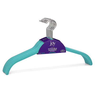 JOY Huggable Hangers Velvety Shirt Hangers 24-pack, Chrome, Teal (Open Box)