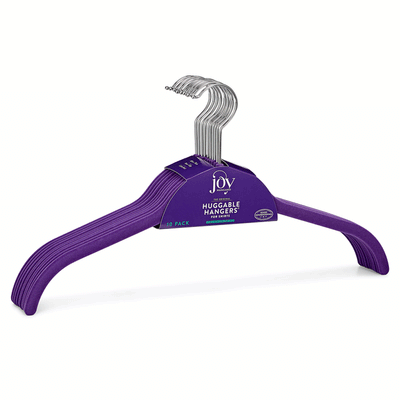 JOY Huggable Hangers Velvety Shirt Hangers 24 Pack, Chrome, Purple (Open Box)