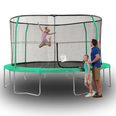 JumpKing JK1418C2 14 Foot Padded Enclosed Round Trampoline with G3 Poles, Green - VMInnovations