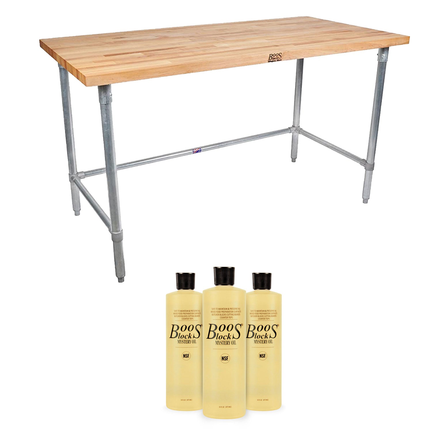John Boos 48 Inch Maple Wood Work Table w/ Steel Base & Mystery Oil (3 Pack) - VMInnovations