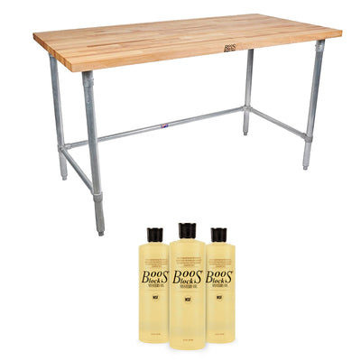 John Boos 48 Inch Maple Wood Work Table w/ Steel Base & Mystery Oil (3 Pack) - VMInnovations