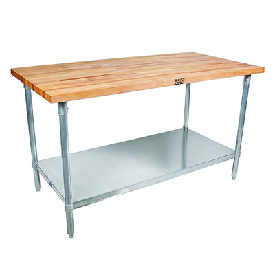 John Boos 48 Inch Maple Wood Work Table with Shelf and Board Maintenance Set - VMInnovations