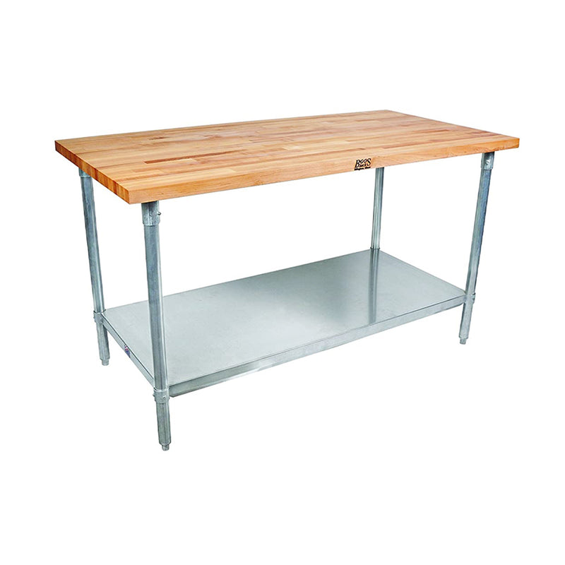 John Boos Maple Wood Top Work Table with Adjustable Lower Shelf, 48 x 30 x 1.5"