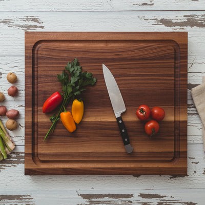 John Boos Walnut Wood Juice Groove Cutting Board w/ Boos Block Maintenance Set - VMInnovations