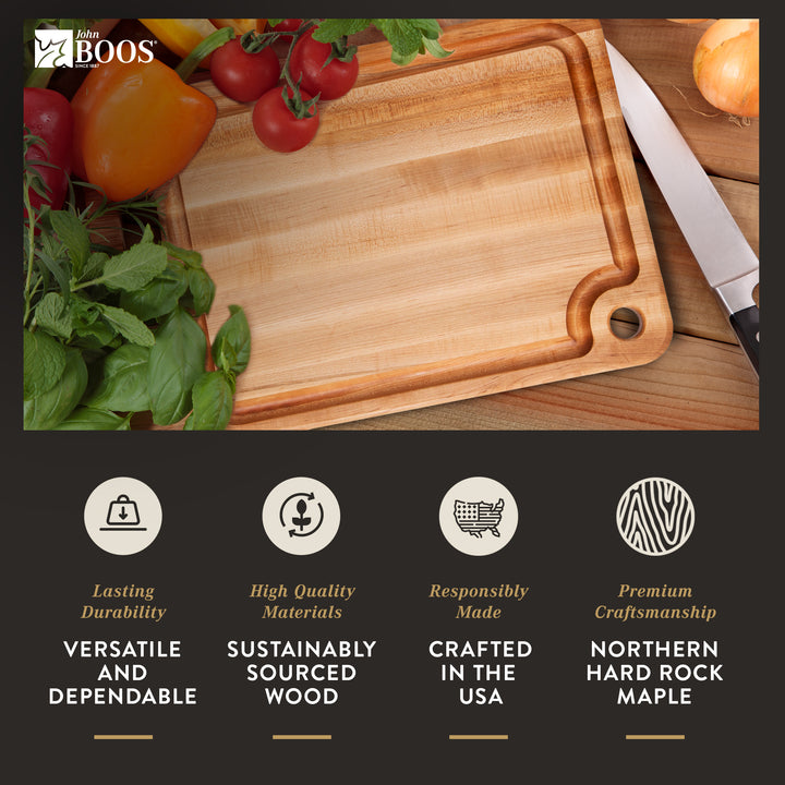 John Boos Prestige Maple Wood Edge Grain Kitchen Cutting Board,20" x 15" x 1.25"