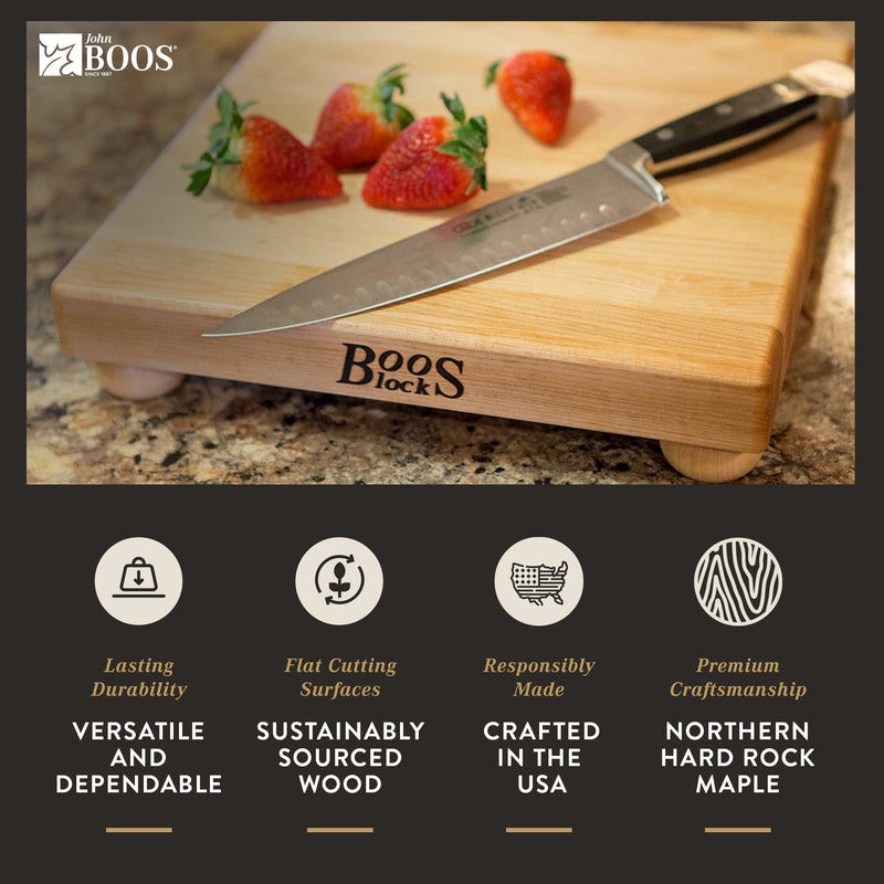 John Boos 12" Wide Flat Edge Grain Cutting Board with Feet, Maple Grain (Used)