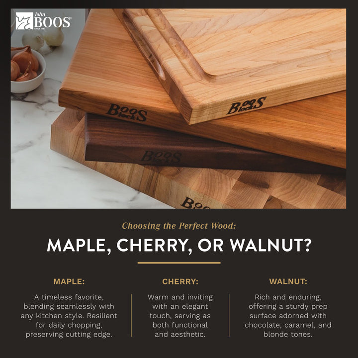 John Boos Small Maple Wood Edge Grain Cutting Board for Kitchen,12" x 12" x 1.5"