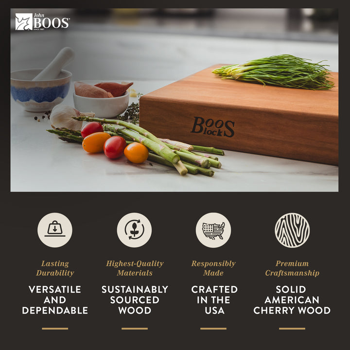 John Boos Cherry Wood End Grain Cutting Board for Kitchen Prep,18" x 12" x 2.25"
