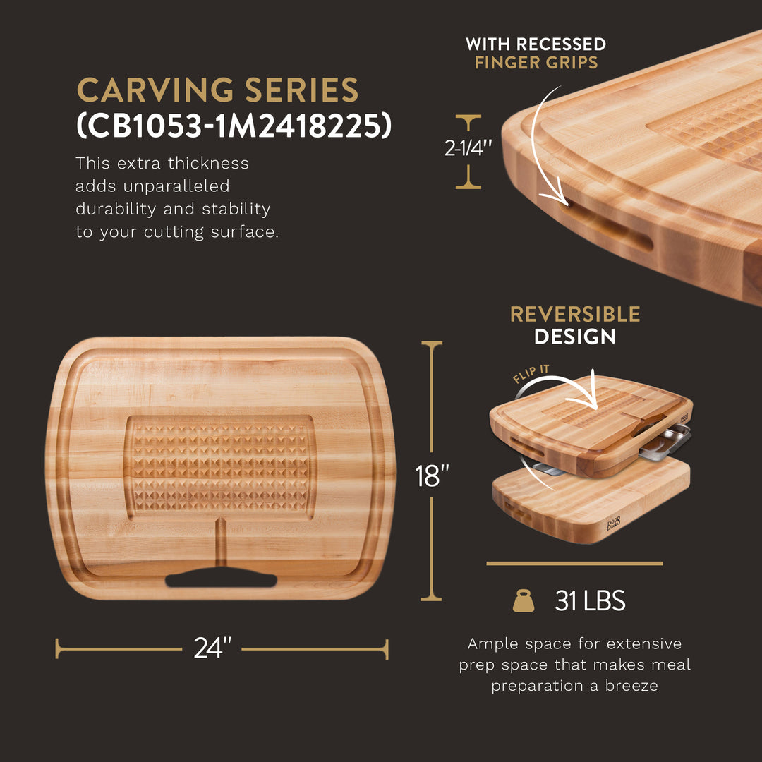 John Boos Block 24" Carving Board with Juice Groove and Pan Maple Wood(Open Box)