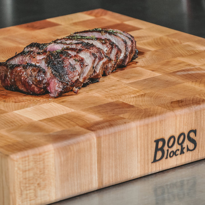 John Boos Large Maple Wood End Grain Chopping Board for Kitchen, 18" x 18" x 3"