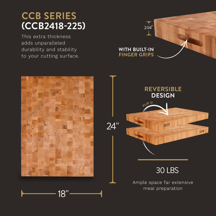 John Boos Large Maple Wood End Grain Cutting Board for Kitchen 20" x 15" x 2.25" - VMInnovations