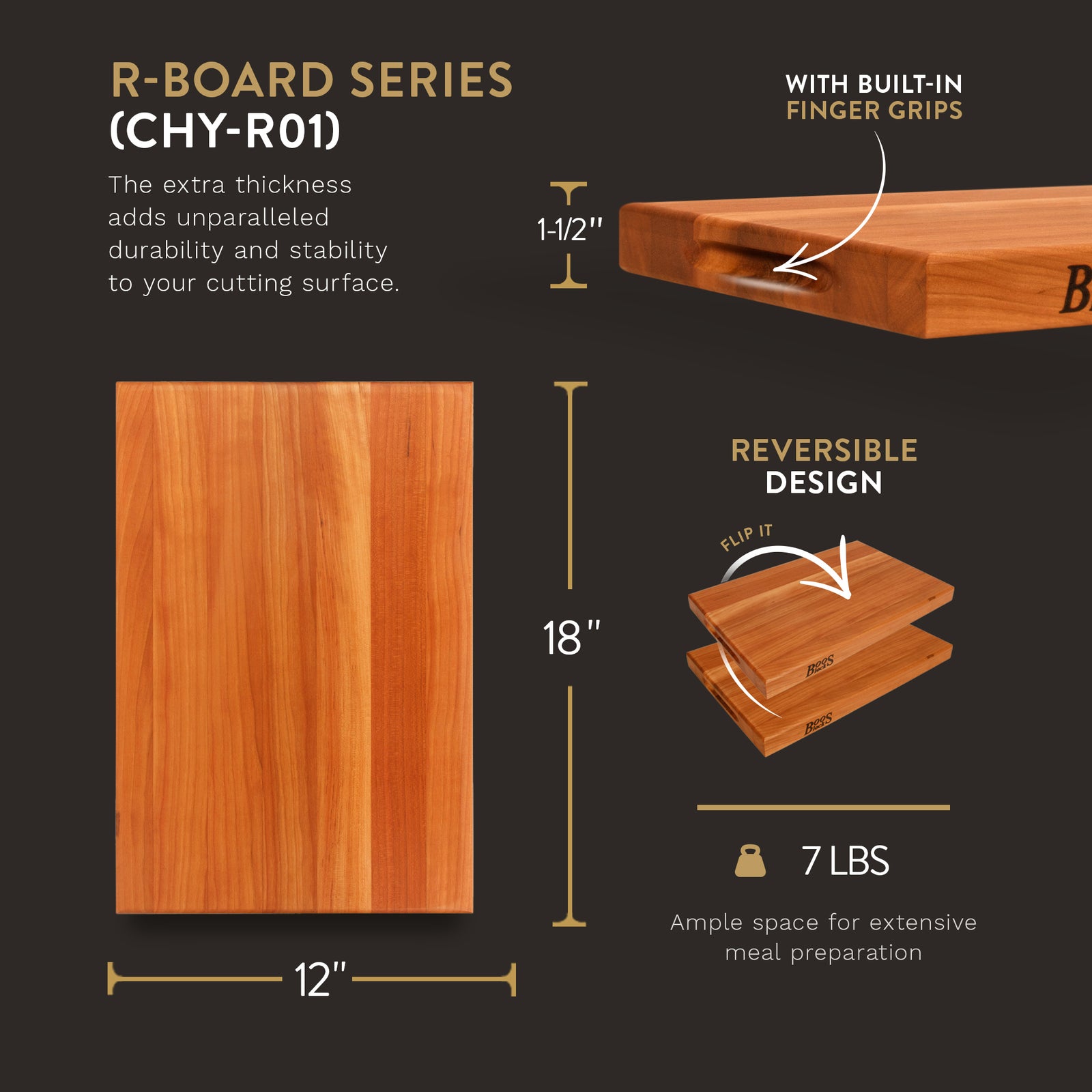 John Boos Cherry Wood Edge Grain Reversible Cutting Board, 18"x12"x1.5"(Used) - VMInnovations