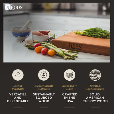 John Boos Cherry Wood Edge Grain Reversible Cutting Board, 18"x12"x1.5"(Used)