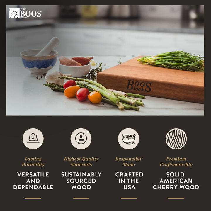 John Boos Cherry Wood Edge Grain Reversible Cutting Board, 18"x12"x1.5"(Used) - VMInnovations