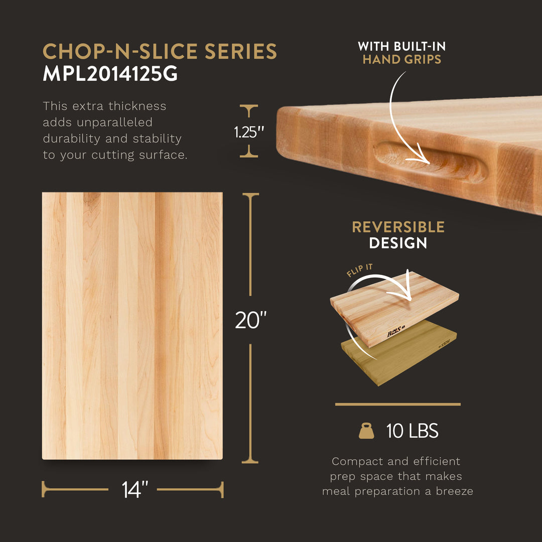 John Boos Chop N Slice Large Maple Wood Edge Grain Cutting Board, 20"x14"x1.25"