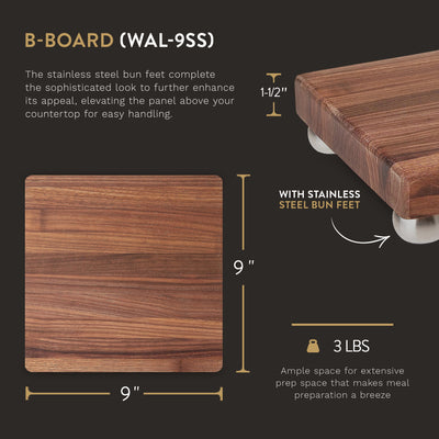 John Boos Small Walnut Wood Edge Grain Cutting Board for Kitchen, 9" x 9" x 1.5"