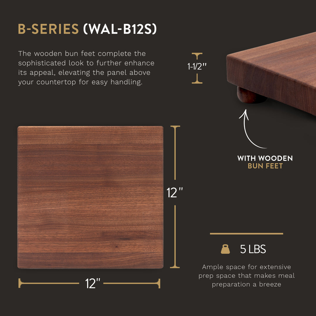 John Boos Small Walnut Wood Edge Grain Cutting Board for Kitchen, 12"x12"x1.5"