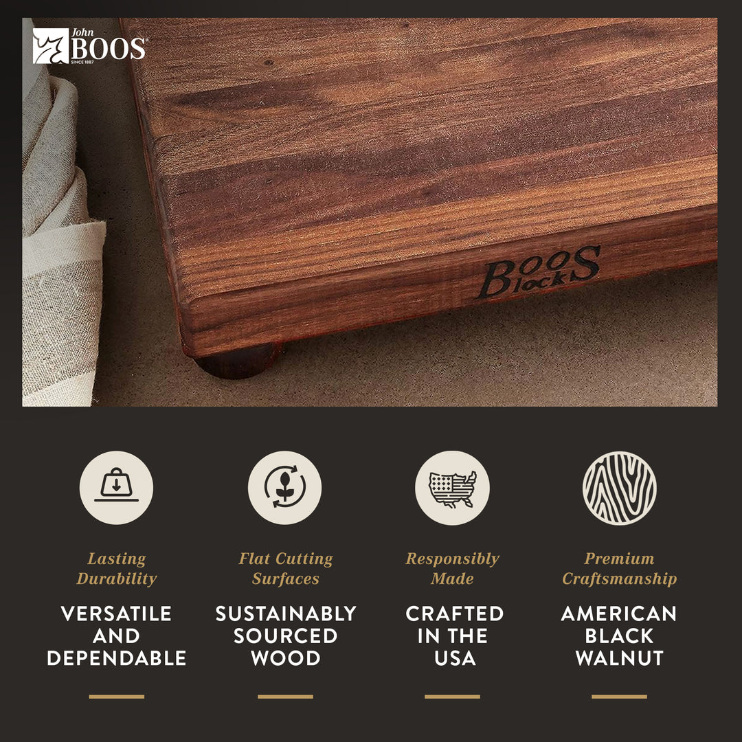 John Boos Small Walnut Wood Edge Grain Cutting Board for Kitchen, 12"x12"x1.5"