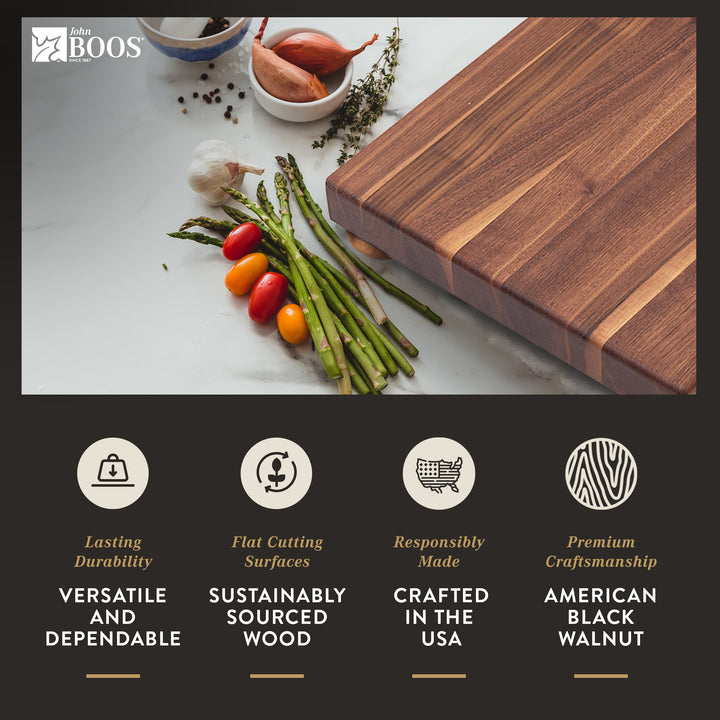 John Boos Small Walnut Wood Edge Grain Cutting Board for Kitchen, 9" x 9" x 1.5"