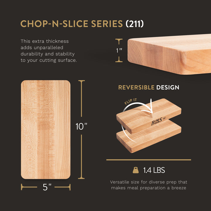 John Boos Chop N Slice Maple Wood Edge Grain Cutting Board, 10"x5"x1" (Open Box)