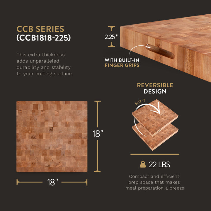 John Boos Small Maple Wood End Grain Cutting Board for Kitchen 18" x 18" x 2.25"