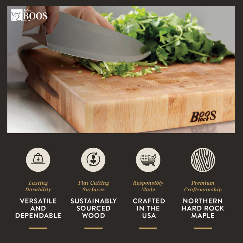 John Boos Small Maple Wood End Grain Cutting Board for Kitchen 18" x 18" x 2.25"