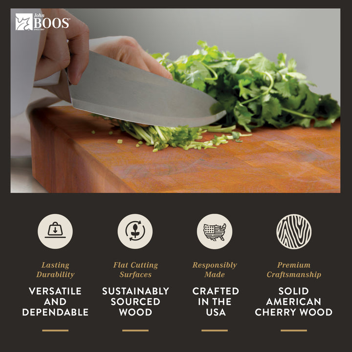 John Boos Small Cherry Wood End Grain Cutting Board for Kitchen, 14" x 14" x 3"