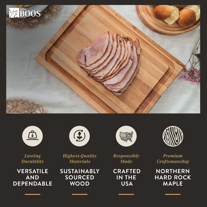 John Boos Large Maple Wood Edge Grain Reversible Cutting Board, 24" x 18" x 1.5"