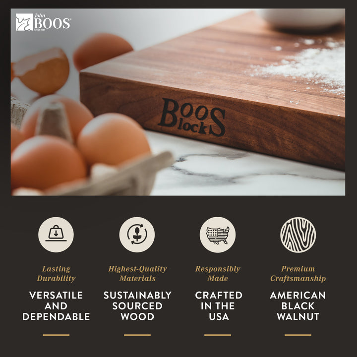 John Boos Walnut Wood Edge Grain Reversible Cutting Board, 18 x 12 x 1.5 Inches