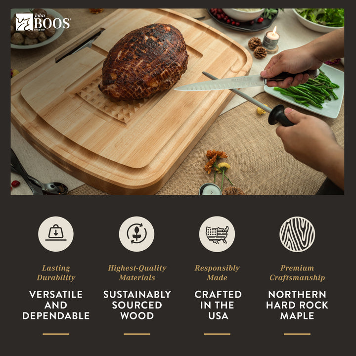 John Boos Block 24" Carving Board with Juice Groove and Pan Maple Wood(Open Box)