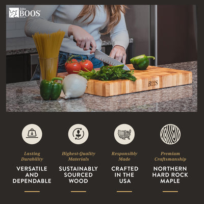 John Boos Small Maple Wood End Grain Cutting Board for Kitchen, 12" x 12" x 3"