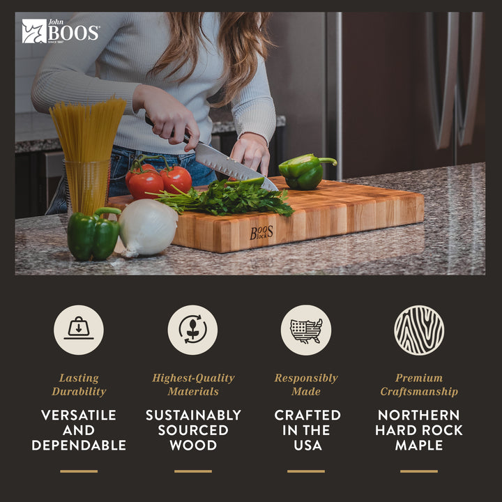 John Boos Large Maple Wood End Grain Cutting Board for Kitchen 20" x 15" x 2.25" - VMInnovations