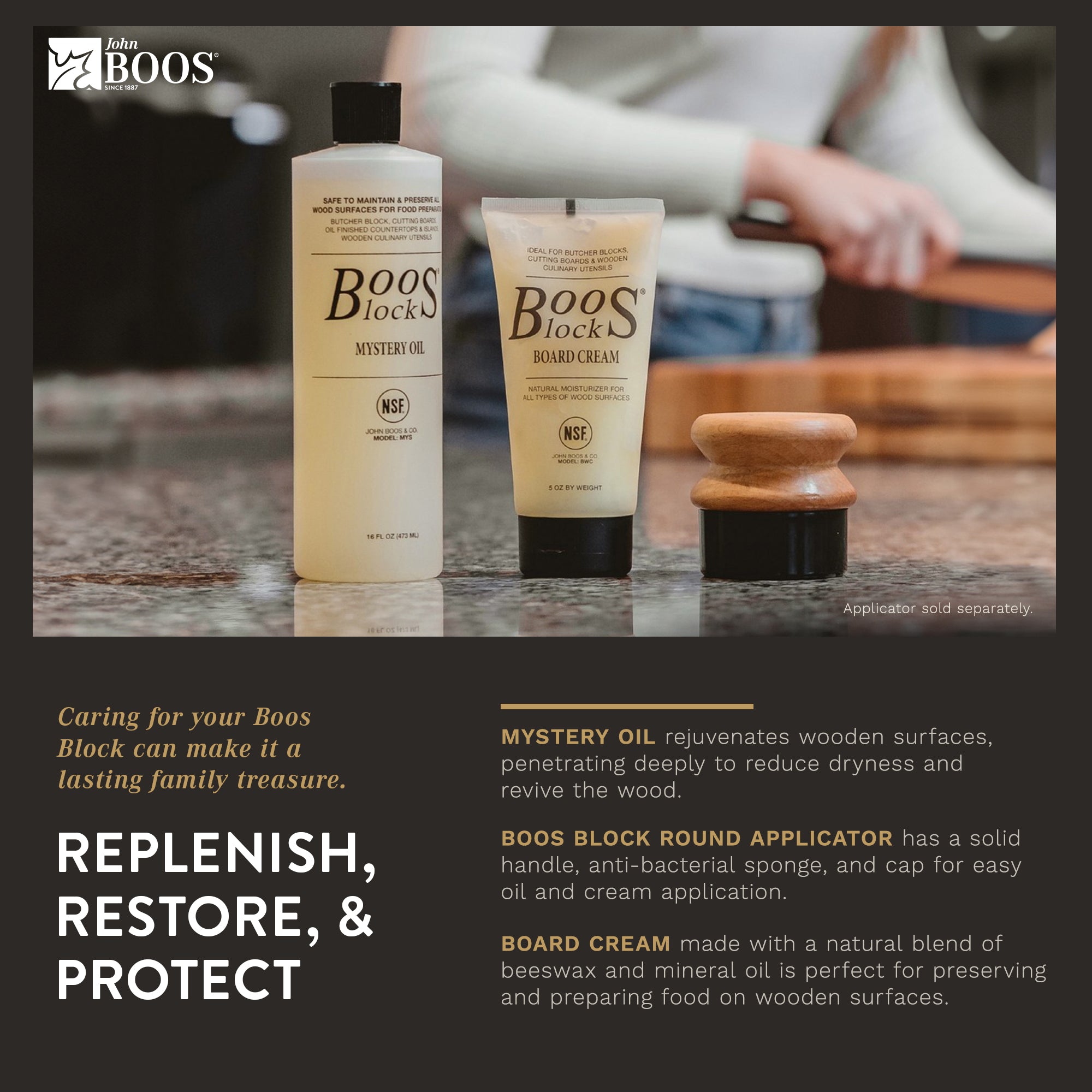 John Boos Block Wooden Board Natural Moisture Cream and Mystery Oil (6 Pack)