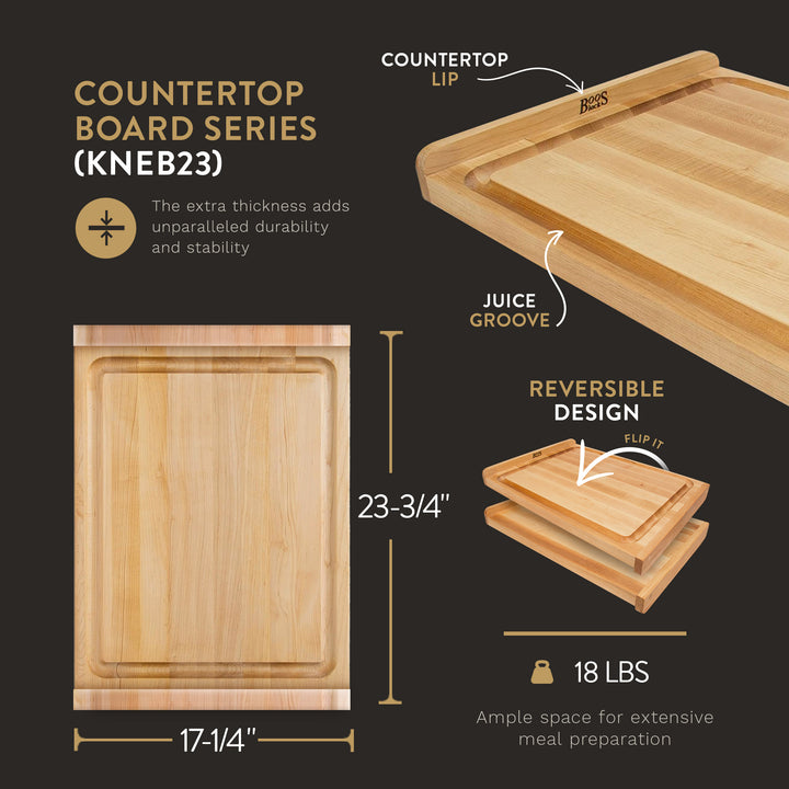 John Boos Countertop Reversible Wood Cutting Board with Juice Groove, Maple