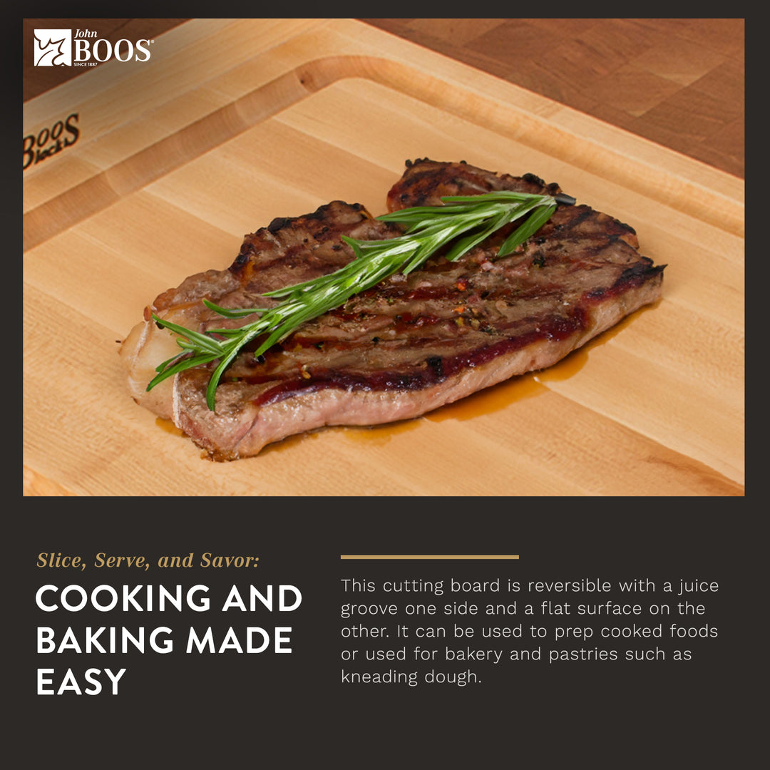 John Boos Countertop Reversible Wood Cutting Board with Juice Groove, Maple