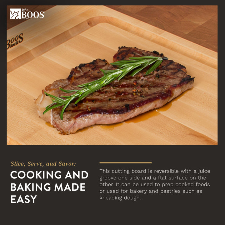 John Boos Countertop Reversible Wood Cutting Board with Juice Groove, Maple