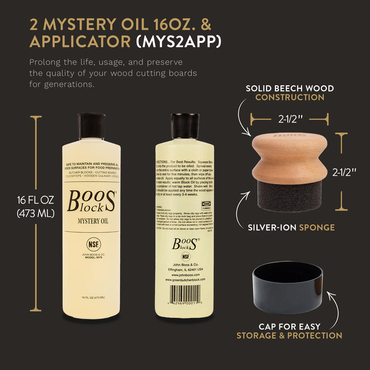 John Boos Block 32 fl oz Mystery Oil & Applicator Wooden Cutting Board Care Set