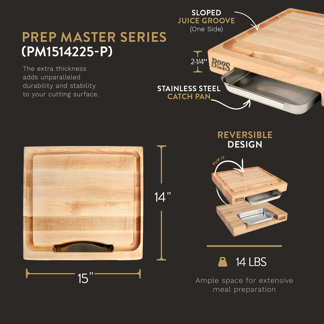 John Boos Reversible Wood Cutting Board with Juice Groove & Tray, Maple