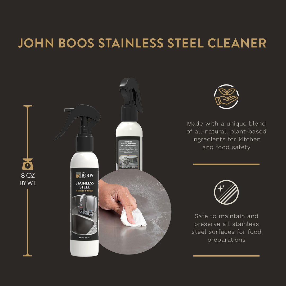 John Boos All Natural 8 Ounce Bottle Stainless Steel Surface Cleaner and Polish