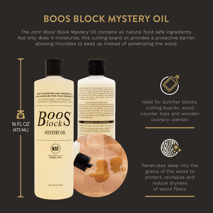 John Boos Mystery Oil, 16 Oz All Natural Moisture Care for Wood Cutting Boards