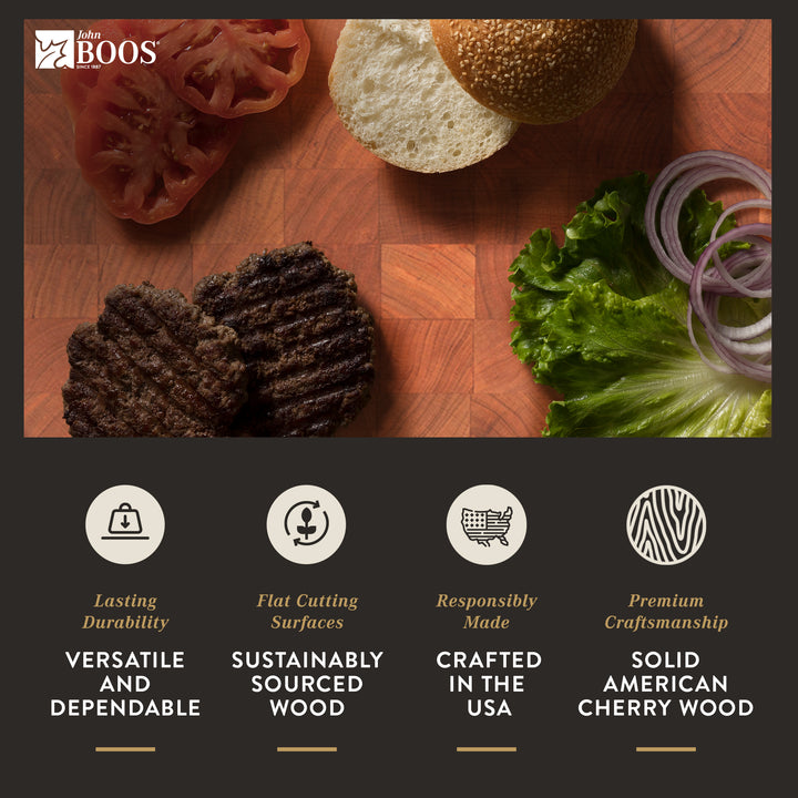 John Boos Cherry Wood End Grain Round Cutting Board, 18" x 18" x 3" (Open Box)