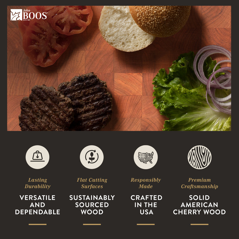 John Boos Cherry Wood End Grain Round Cutting Board for Kitchen, 18" x 18" x 3"