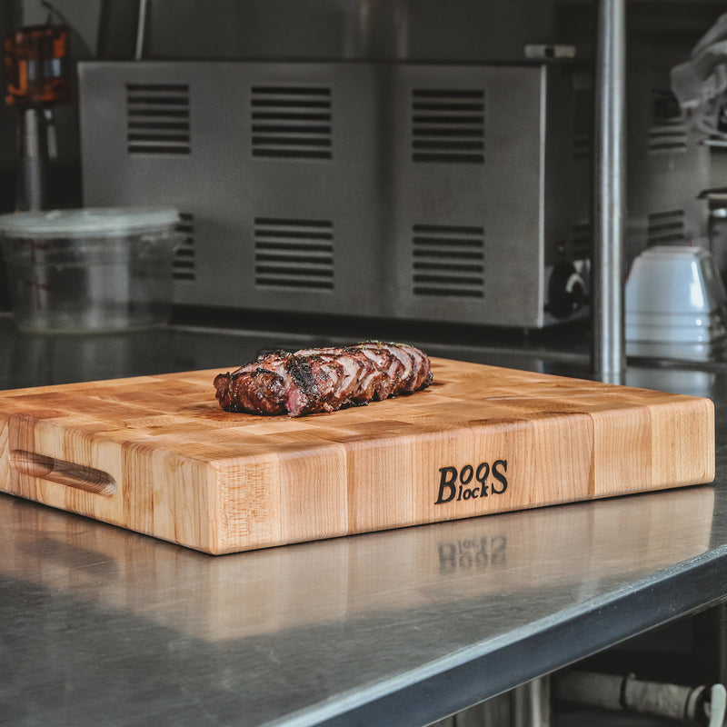 John Boos Small Maple Wood End Grain Cutting Board for Kitchen, 12" x 12" x 3"