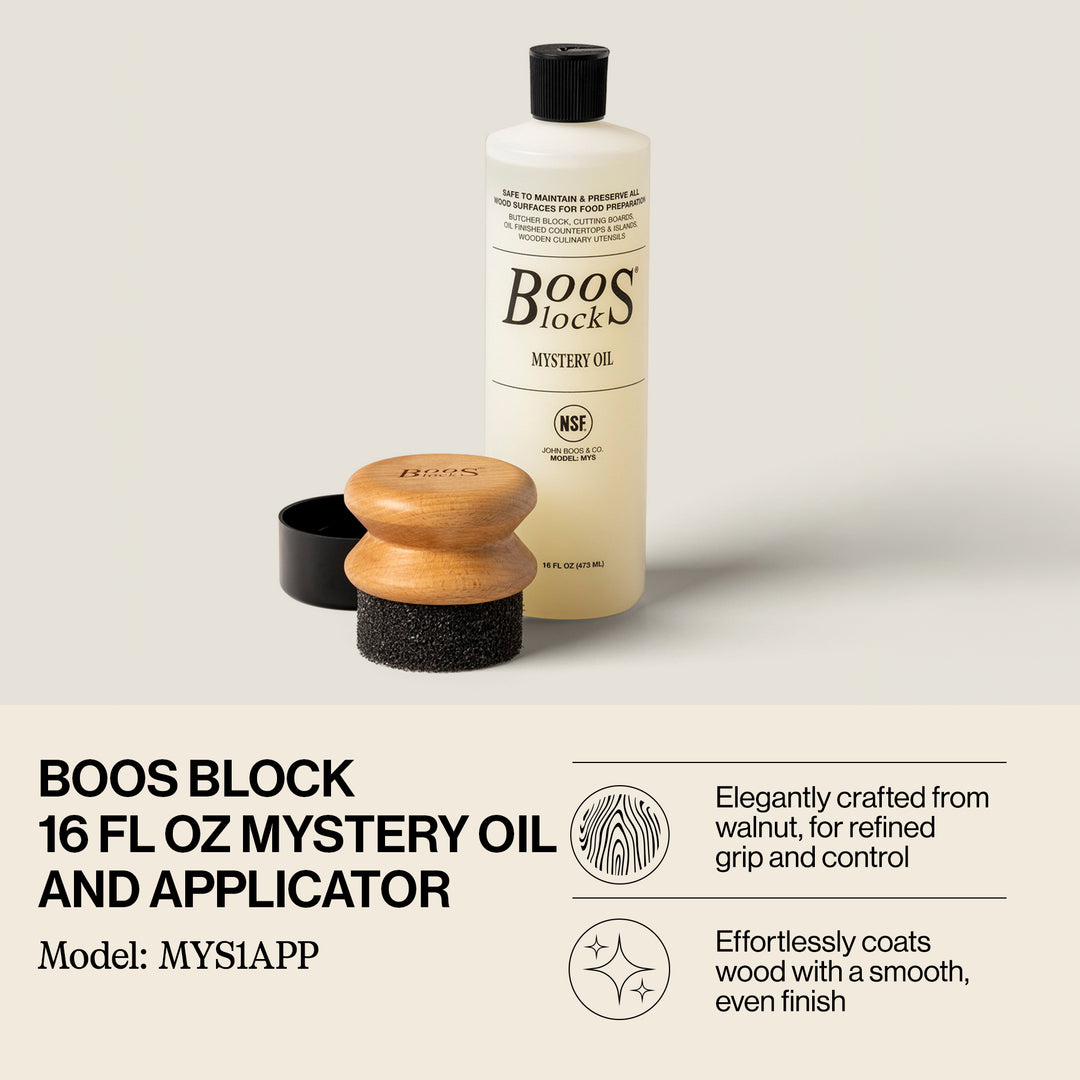 John Boos Block 16 fl oz Mystery Oil & Applicator Wooden Cutting Board Care Set