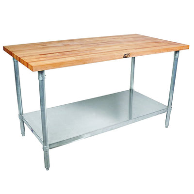 John Boos Maple Wood Top Work Table with Lower Shelf & Block Board Natural Cream