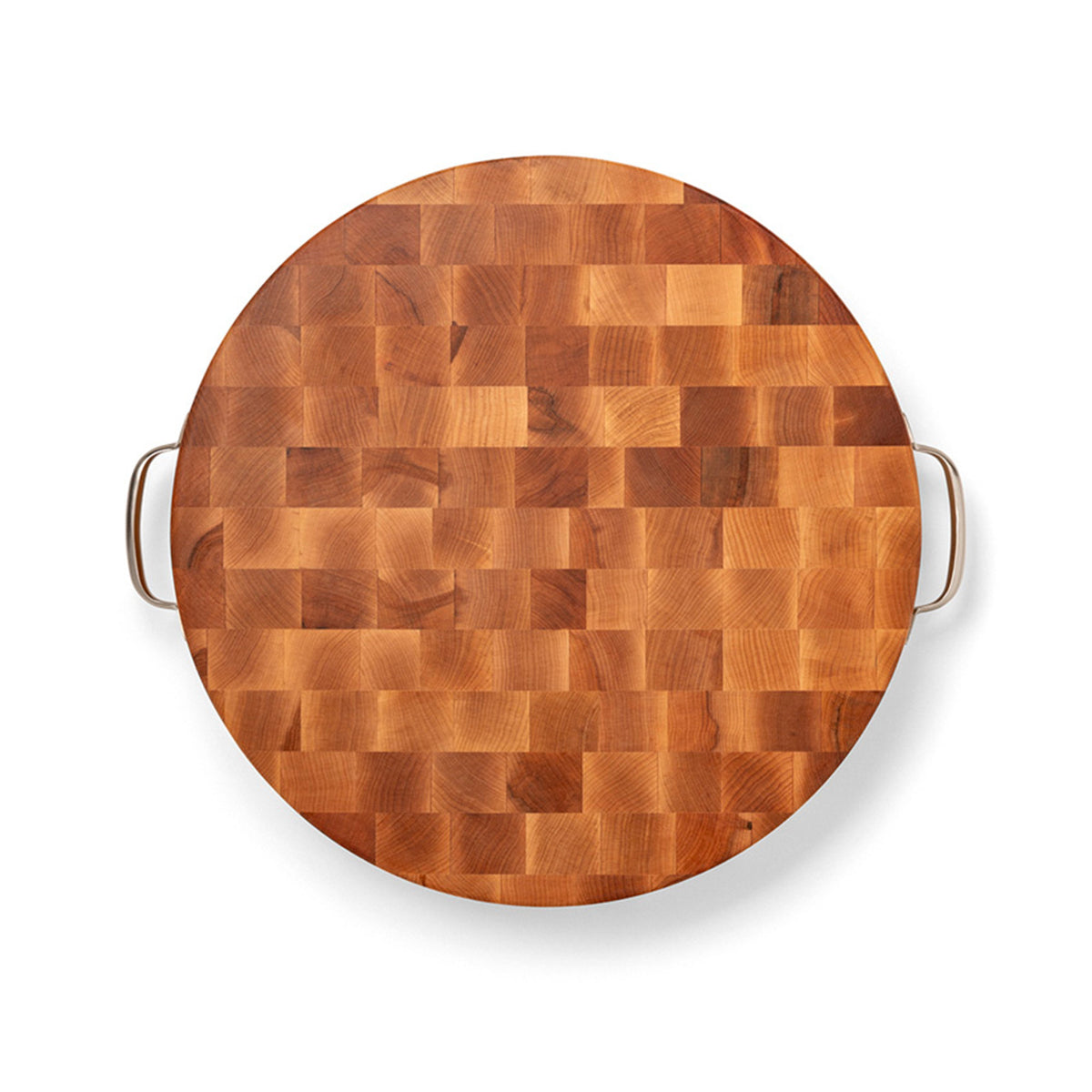 John Boos 18 x 3 Inch Round Maple Wood Cutting Board w/ Stainless Steel Handles