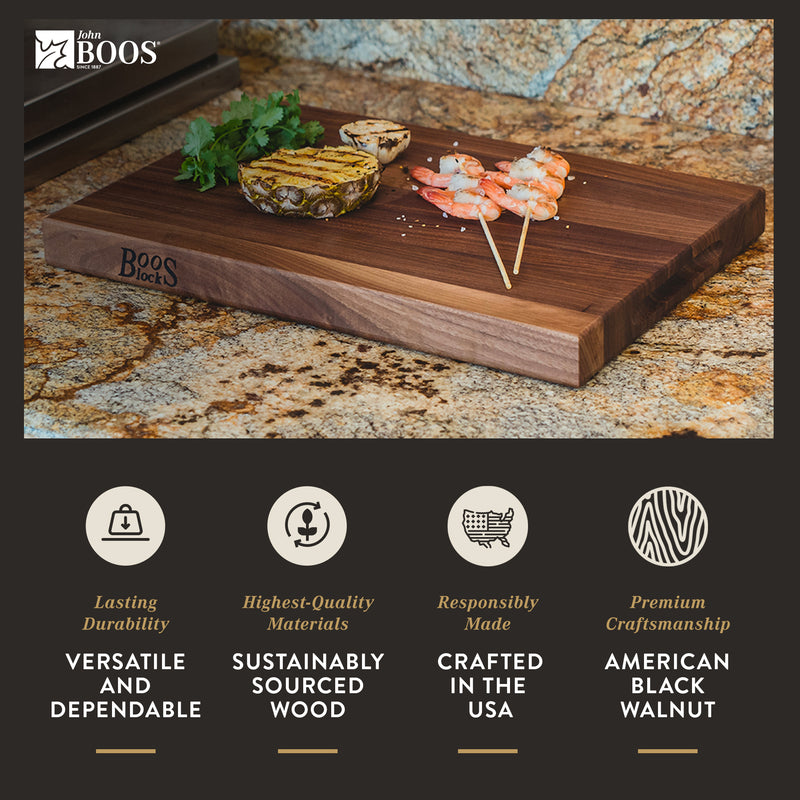 John Boos Walnut Wood Edge Grain Reversible Cutting Board, 20 x 15 x 1.5 Inches