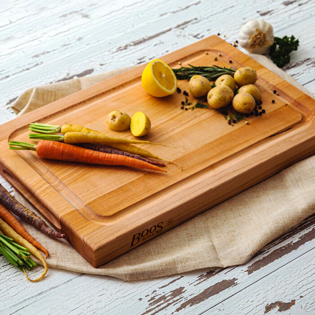 John Boos BBQ Collection Reversible Wood Cutting Board w/Juice Groove, Maple - VMInnovations