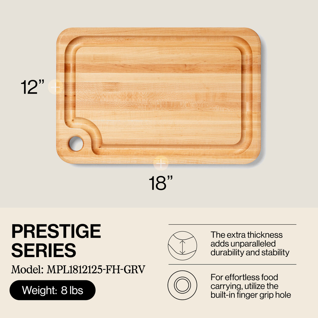 John Boos Prestige Maple Wood Edge Grain Kitchen Cutting Board,18" x 12" x 1.25"