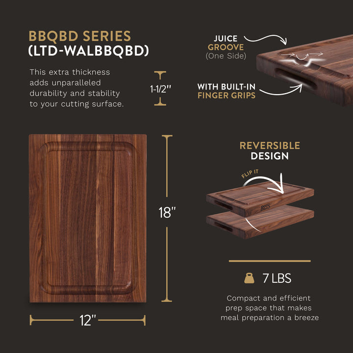 John Boos Reversible 18" BBQ Carving Cutting Board w/ Juice Groove, Walnut(Used)
